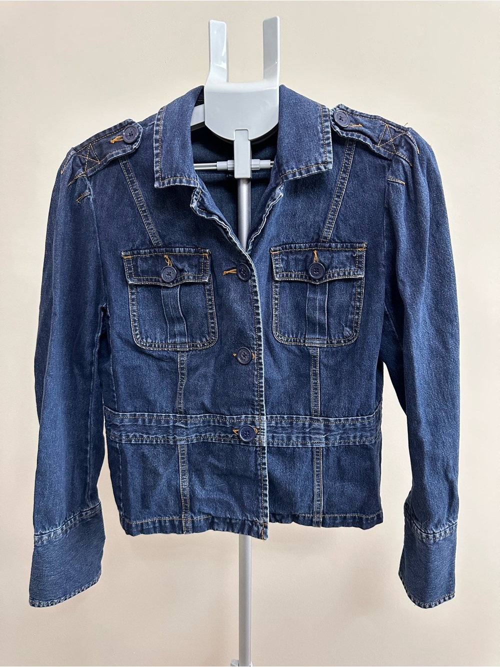 American Eagle Outfitters Dark Blue Denim Button-Front Jacket